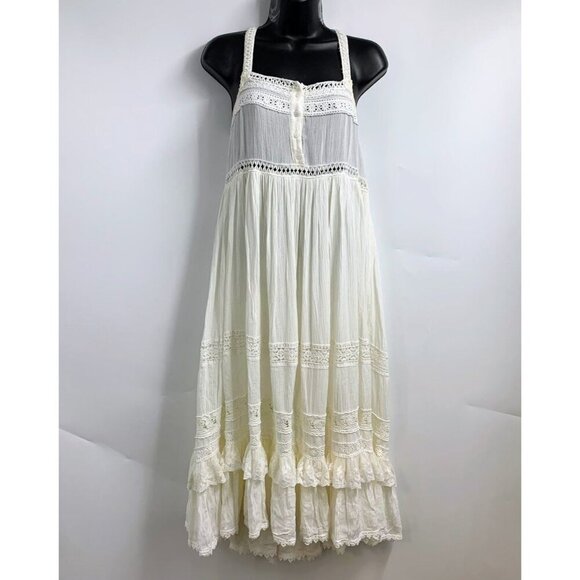 Vici Women's Pucker Up Plisse Embroidered Crochet Maxi Dress Size M‎ - Picture 1 of 12
